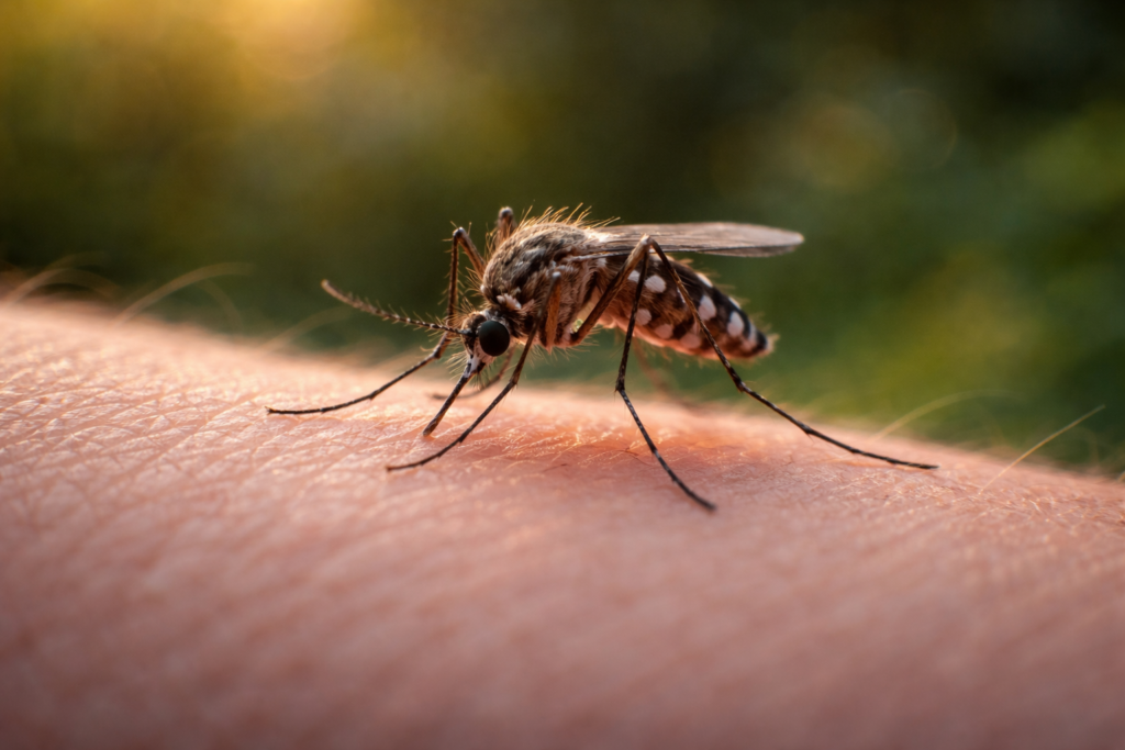 a mosquito about to suck blood on a person's arm