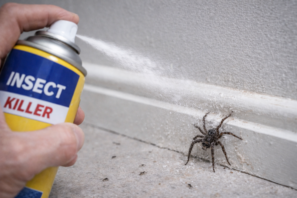 spider being sprayed with insecticide